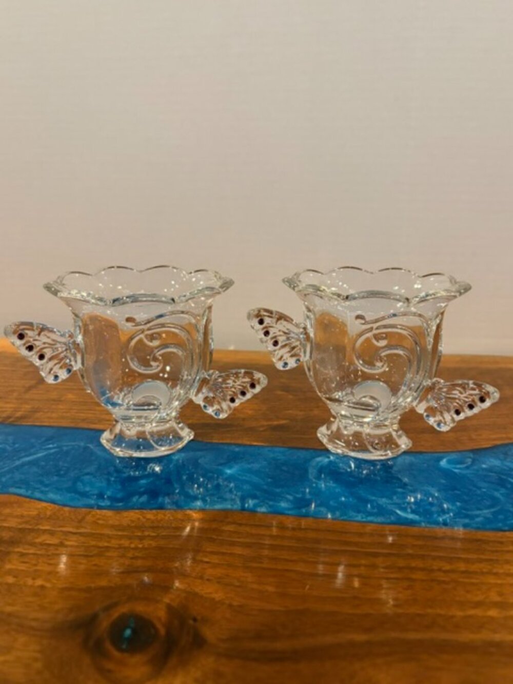 Set of 2 Lenox Crystal Jeweled Butterfly Votive Candle Holders